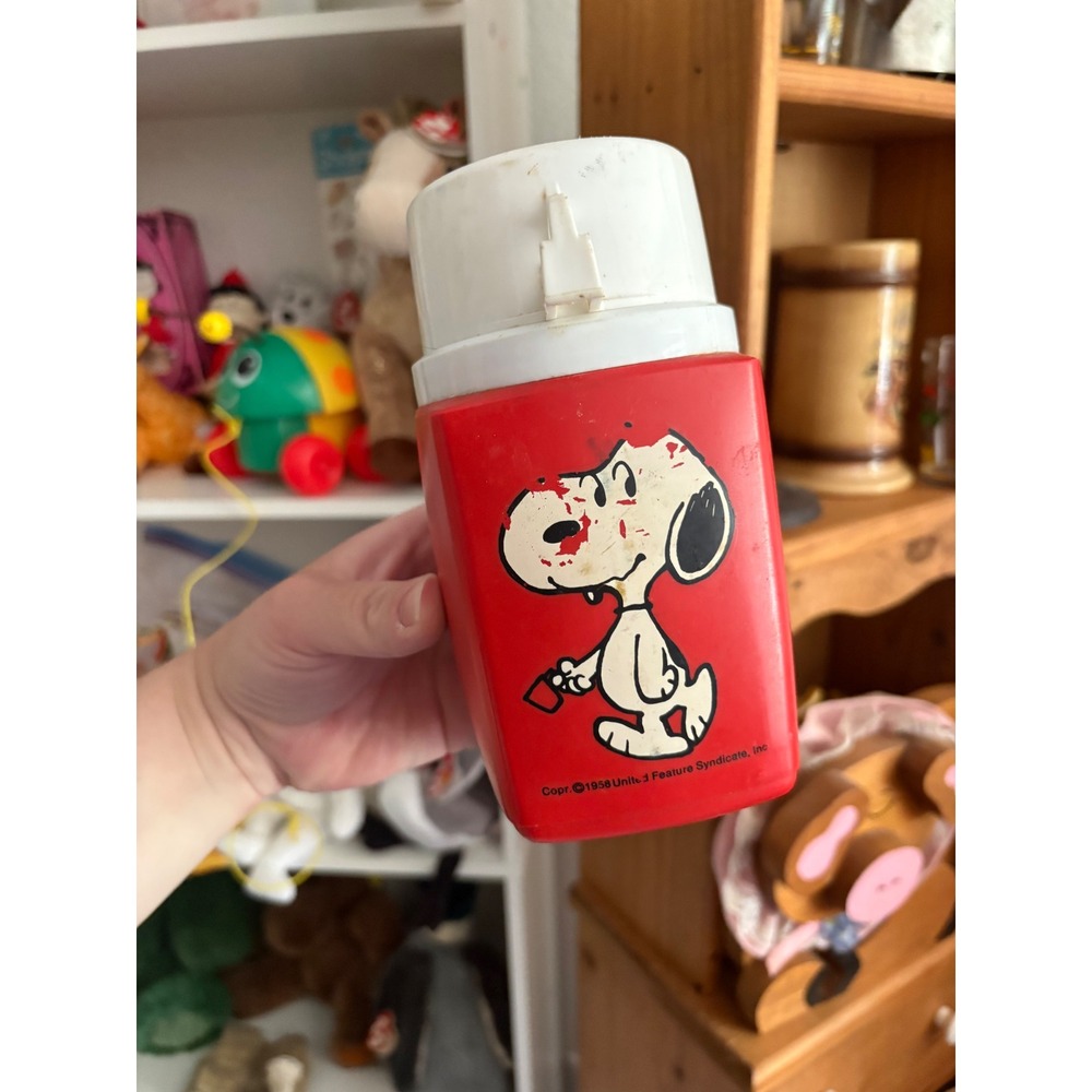 Vintage Snoopy Peanuts Thermos 8 oz Red Square King-Seeley 1958 United Feature